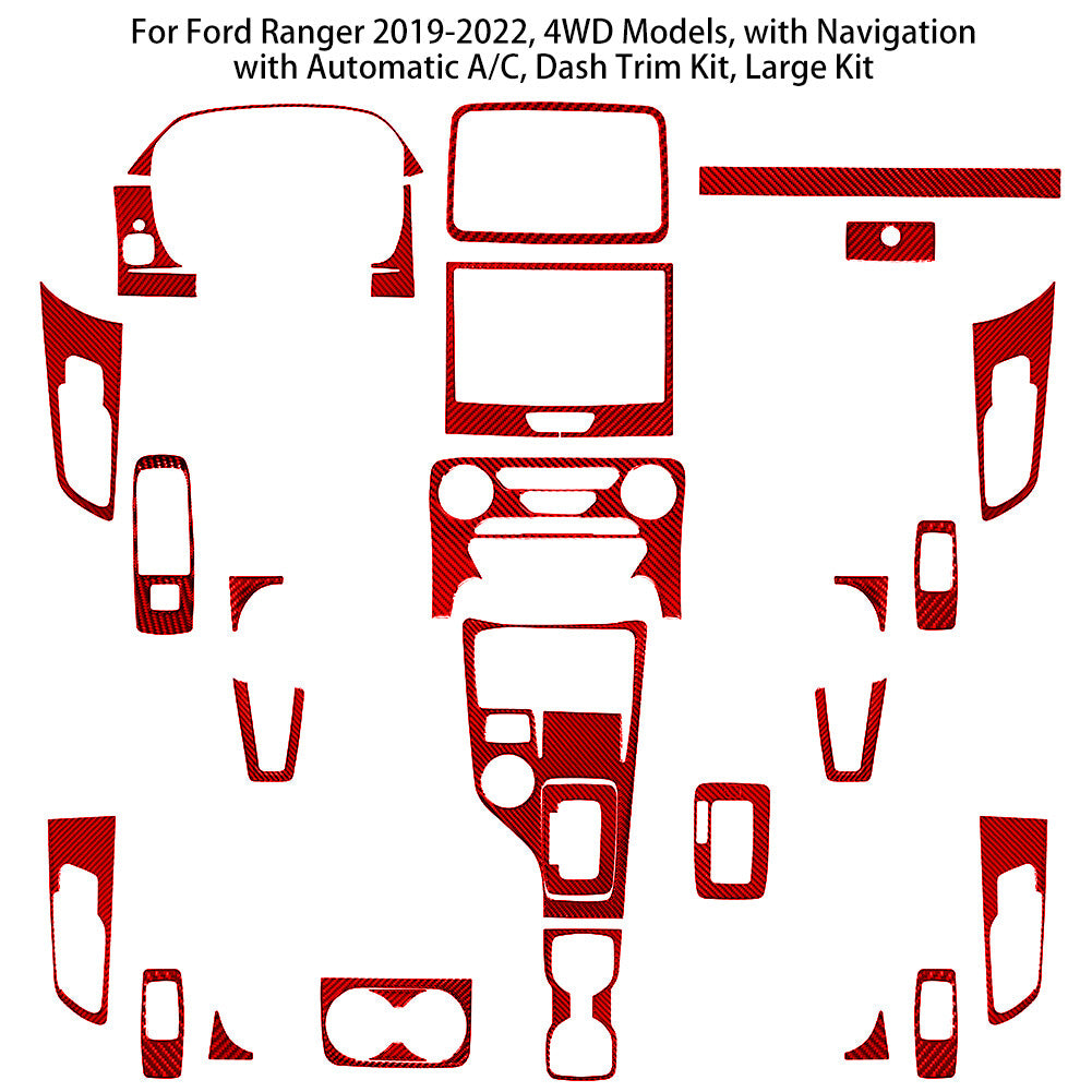 Red Carbon Fiber Interior Full Sets Cover Trim Kit for Ford Ranger 2019-2022