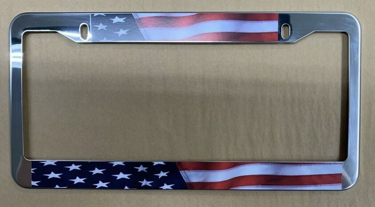 Car license plate frame cover, rear trunk American flag chrome alloy suitable for Chevrolet 1x
