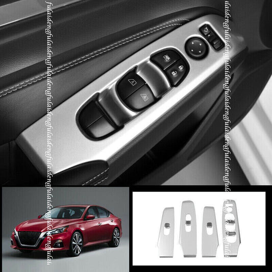 for Nissan Altima 2019-2022 Silver Car Door Armrest Lift Switch Panel Cover Trim