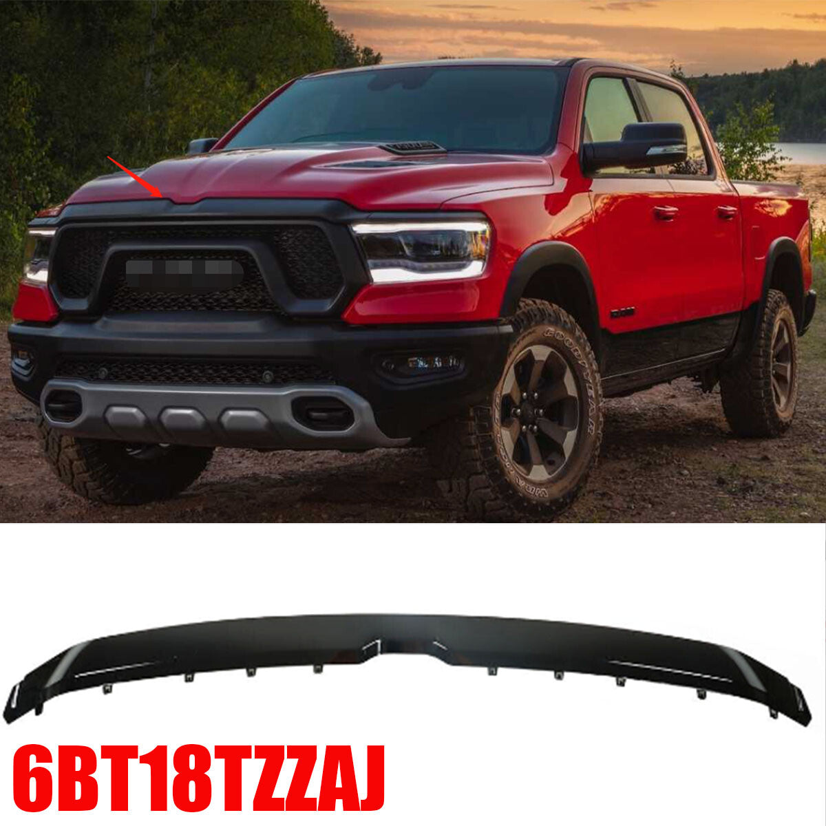 6BT18TZZAJ For 2019-2021 2022 for Ram 1500 Replacement Front Upper Grille Molding