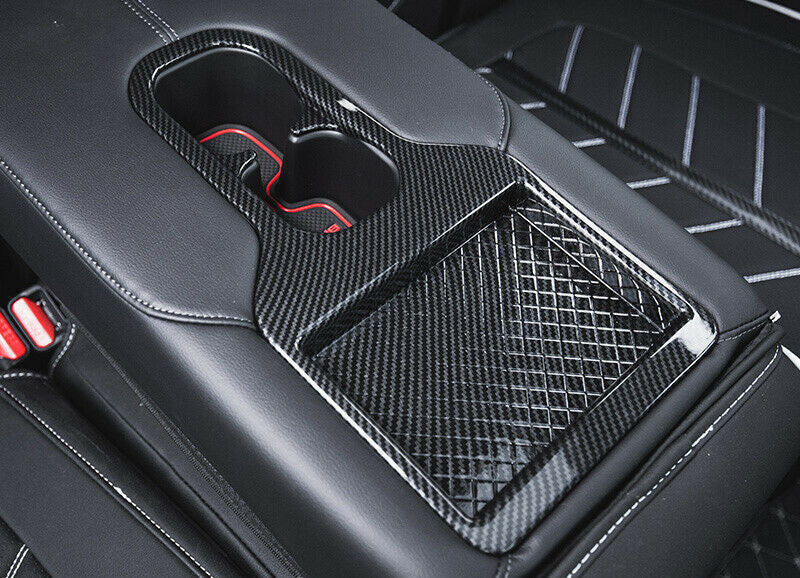 Rear Armrest Cup Holder Panel Trim 1X for Honda CRV CR-V 2017-2022 Carbon Fiber