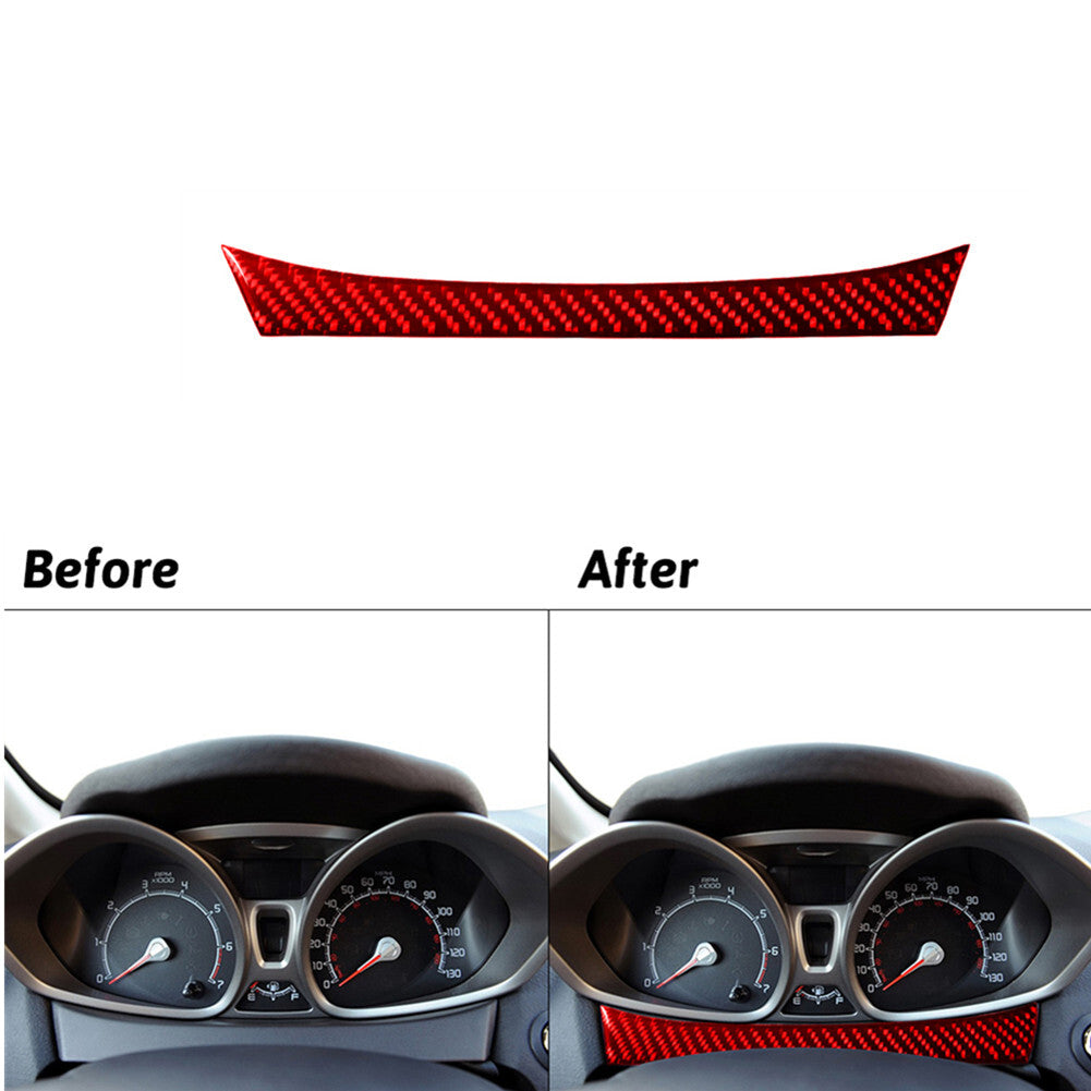 Red Carbon Fiber Below Speedometer Strip Cover Trim for Ford Fiesta 2011-2015
