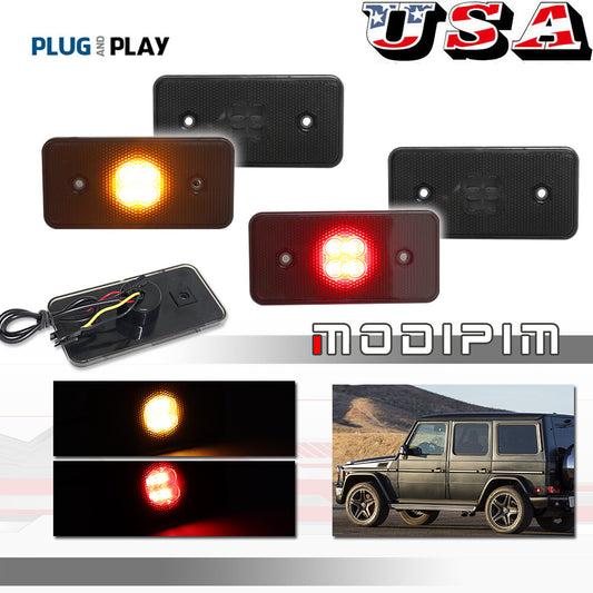 4-piece LED side marker lights with smoked lens front and rear for Mercedes G-Class W463- 02-14