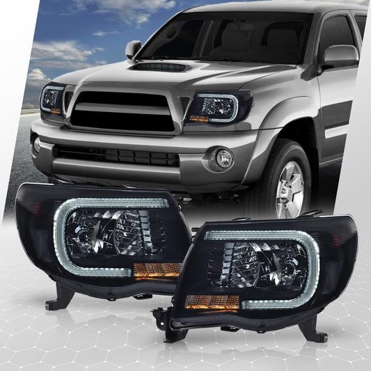 Suitable for 2005-2011 for Toyota Tacoma 1 dual-smoke LED tube DRL headlights with smoke effect.