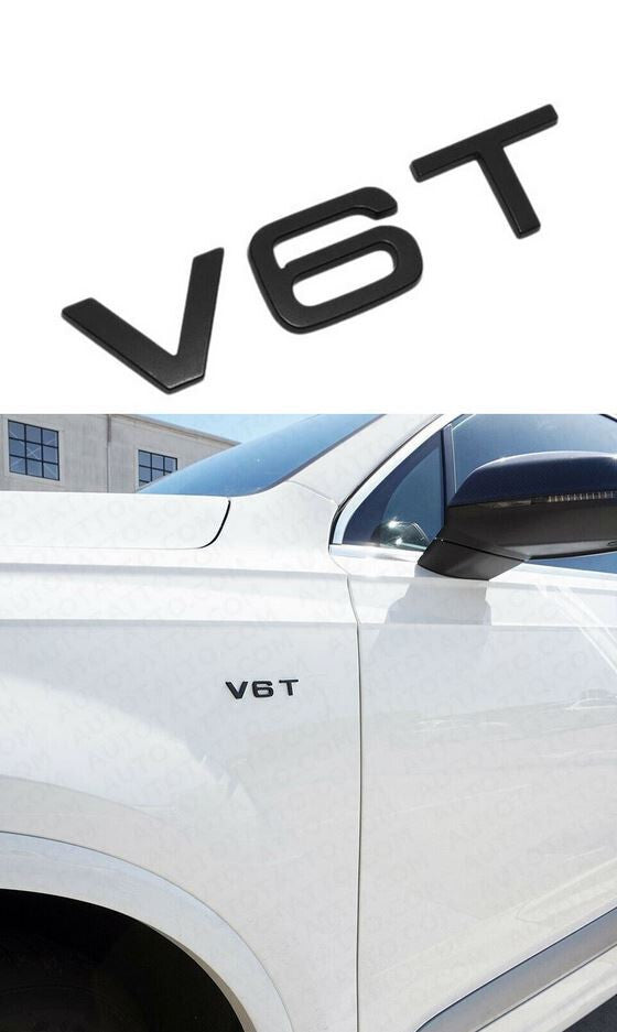 Side fender badge stickers for Audi V6T, car body badge logo, matte black.