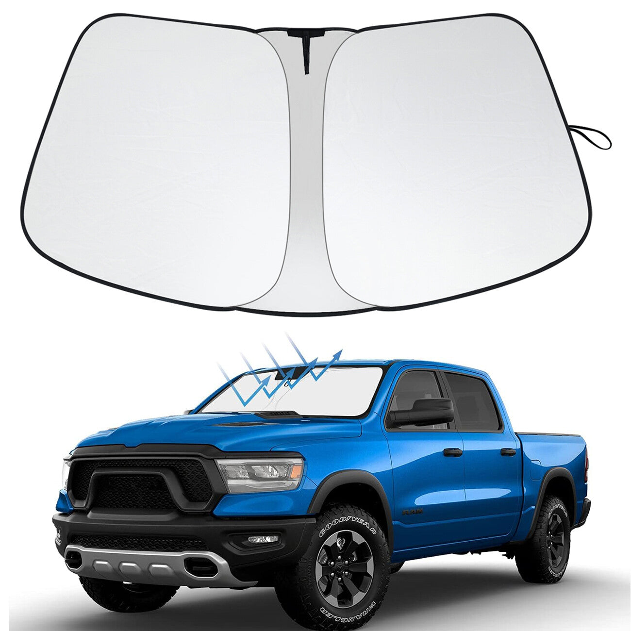 For 2010-2024 for Dodge for Ram 2500 Cab Windshield Sun Shade UV Block Foldable Cover