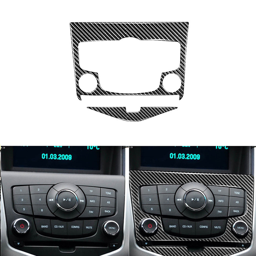 2Pcs Carbon Fiber CD Control Panel Cover Trim for Chevrolet for Cruze 2009-2015