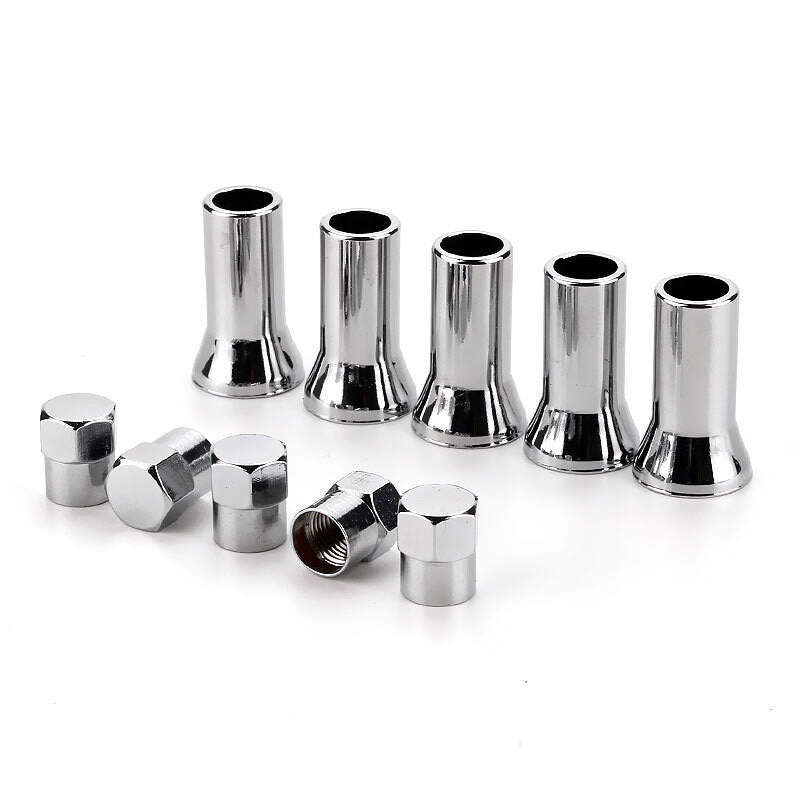 4x Silver Chrome Valve Stem Caps Covers + Long Sleeve Chromies Car/Bicycle TR414