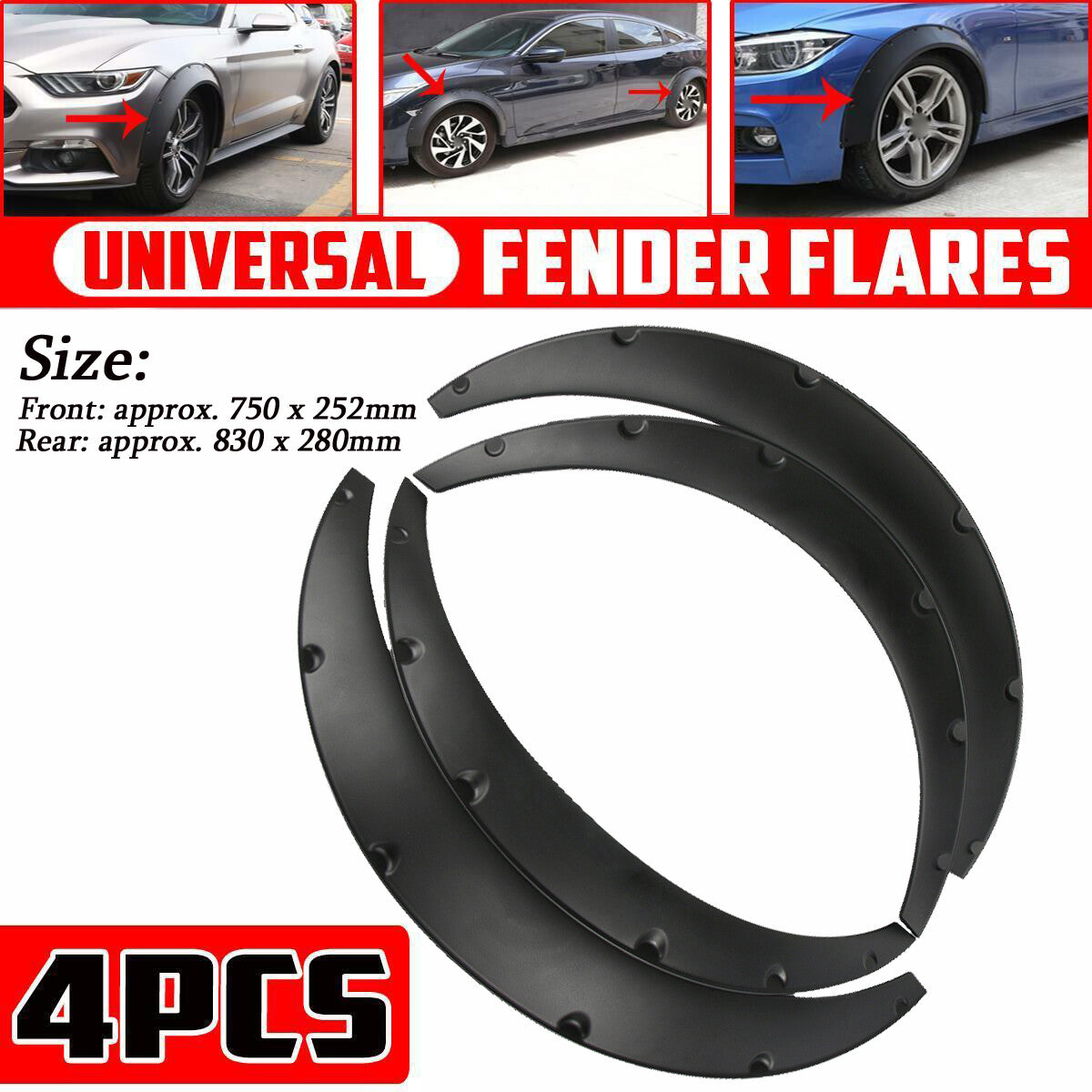 4x Fender Flares Extra Wide Body Wheel Arches Universal Flexible Car