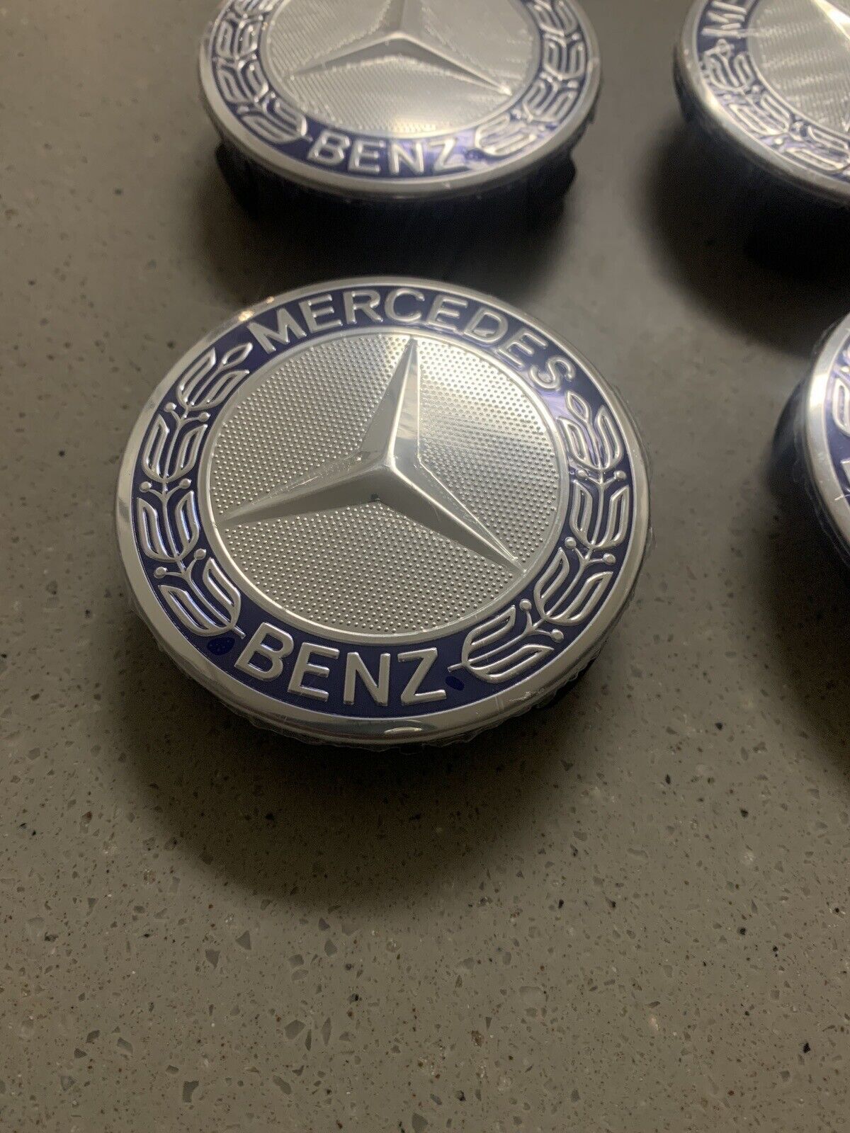 Blue Alloy Wheel Centre Caps 75mm A B C E S M Class ML CLA GLA - 4ea