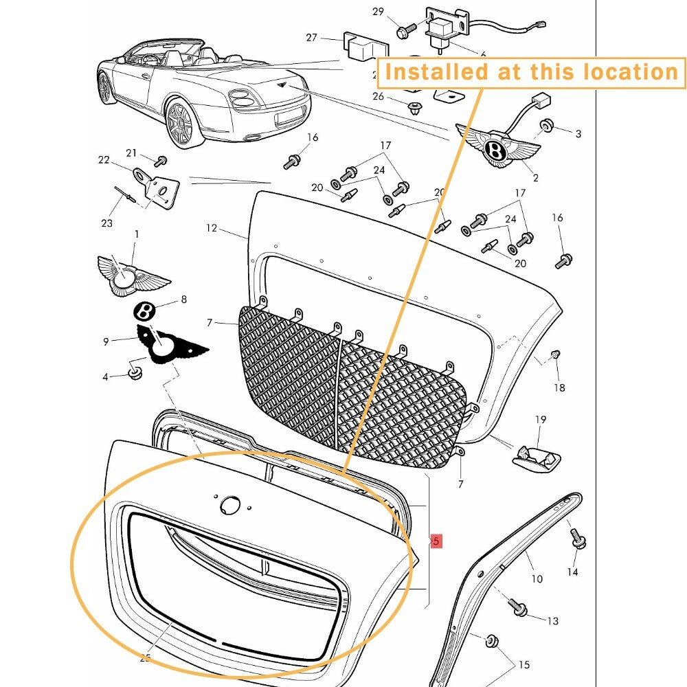 Front radiator grille for Bentley 2009 - 2012 Flying Spur. Equipment Manufacturer: 3W0853651