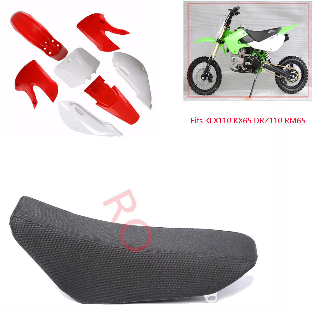 Red plastic fairing kit with for seat for Kawasaki KLX110, KX65, DRZ110 Dirt Pit bicycles