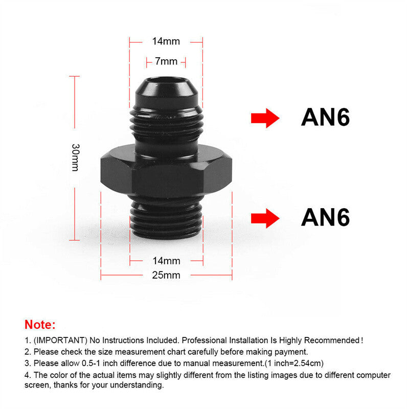 ORB-6 O-ring Boss AN6 6AN to AN6 6AN Male Adapter Fitting Aluminum Black 1pc