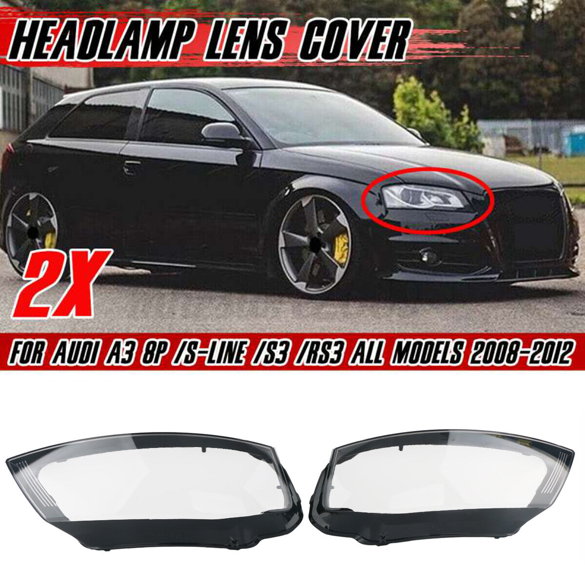 L+R front-mounted kit lens protector for Audi A3 8P S-line S3 RS3 2008-12