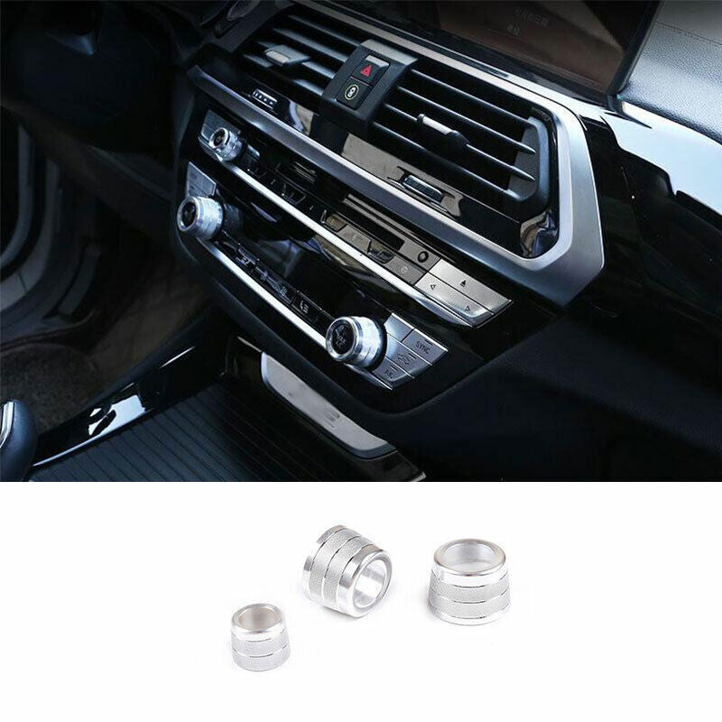 for BMW X3 G01 X4 G02 2018-21 Silver Aluminum Console AC Knob Ring Cover Trim 3P