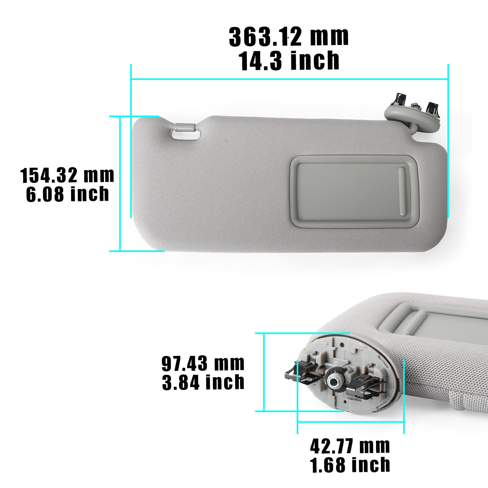 Gray sun visor with mirror on the right side, model 74310-12L80-B0, suitable for Toyota for Corolla models manufactured on September 13th.