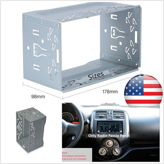 Silver Metal Universal 2Din Car Stereo Radio Fascia Panel Dash Bezel Trim Kit US
