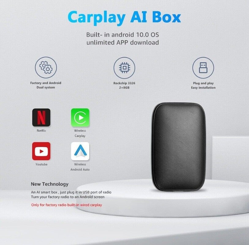 2+8G Wireless CarPlay AI Box Android Quad-Core Car Adapter for Car Multimedia Video