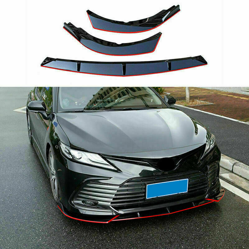 for Toyota for Camry 2021-2023 Glossy Black W/Red Front Bumper Body Kit Spoiler Lip