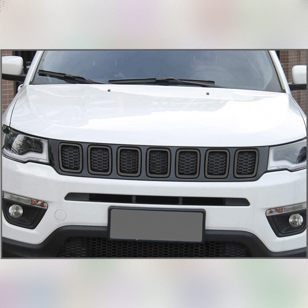 7pcs Grille Grill Cover Inserts Frame Trims Kit for Jeep Compass 2017-2020