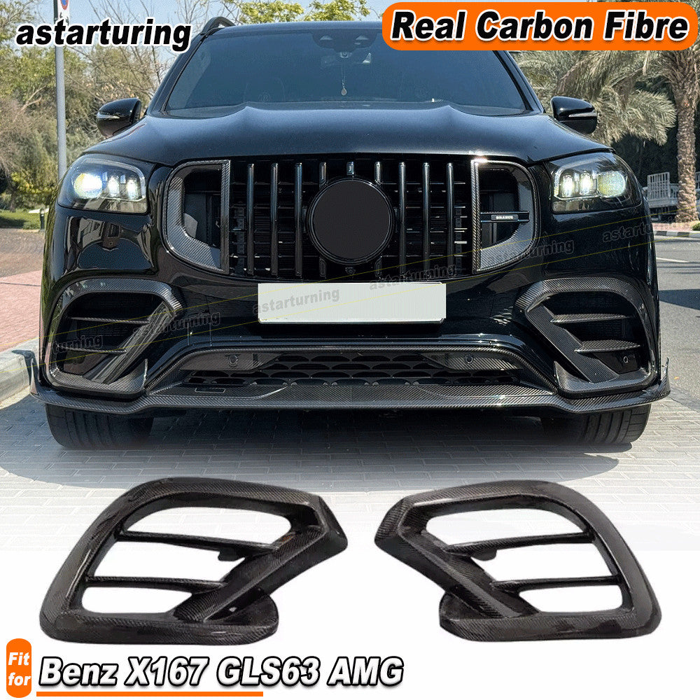 for Benz X167 GLS63 2021-2025 REAL CARBON Front Lamp Grill Air Vent Covers Trim