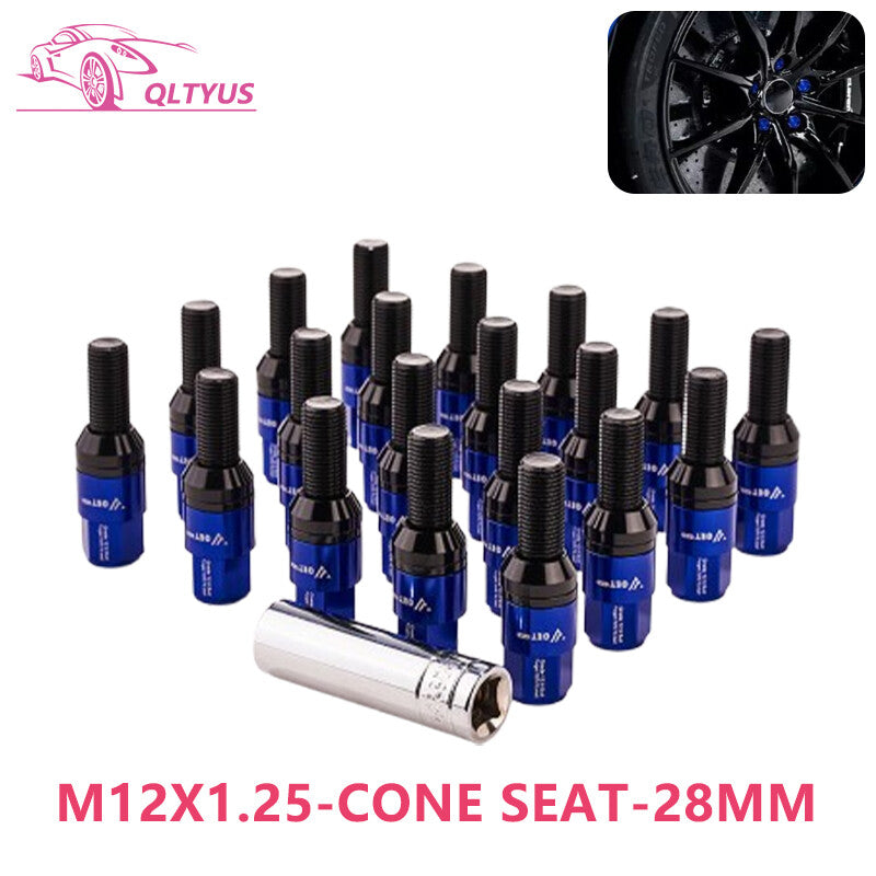 20PCS 28mm M12x1.25 Wheel Lug Bolts Cone for Seat Studs for Jeep for Chrysler for Dodge Blue