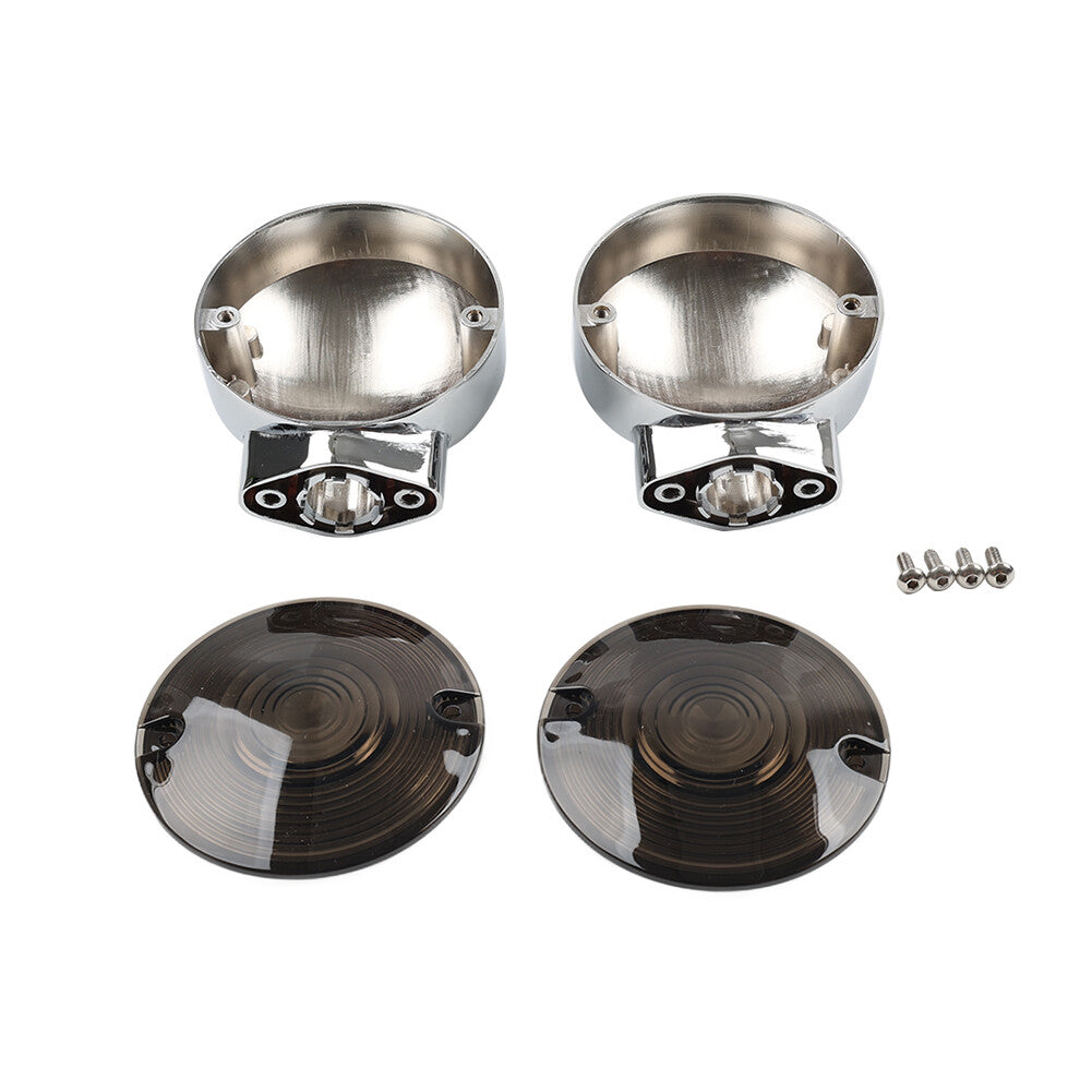 Chrome Turn Signal Housing Smoke Lens Covers for Harley Electra Tour Glide FLTCU