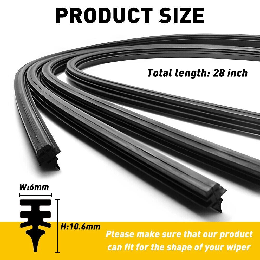 2x Pair Universal 28 Car Bus Silicone Frameless Windshield Wiper Blade Refills