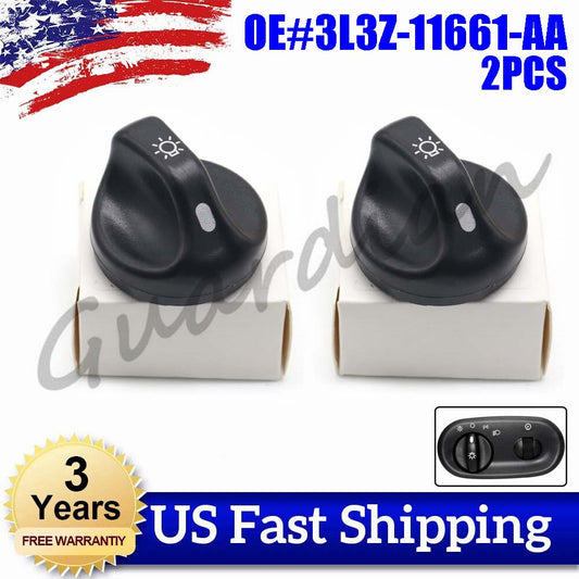 2-Piece Headlight Knob Switch 3L3Z11661AA Suitable for Ford F150 F350 F250 F53 F450