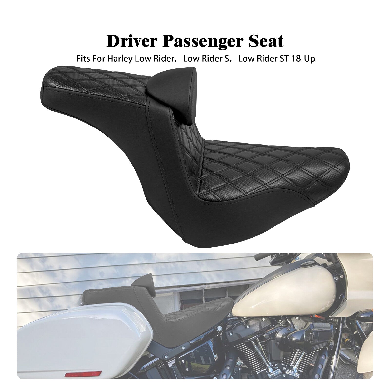 Black Driver Passenger Gel for Seat w/ Backrest for Harley Low Rider FXLRST 18-2024
