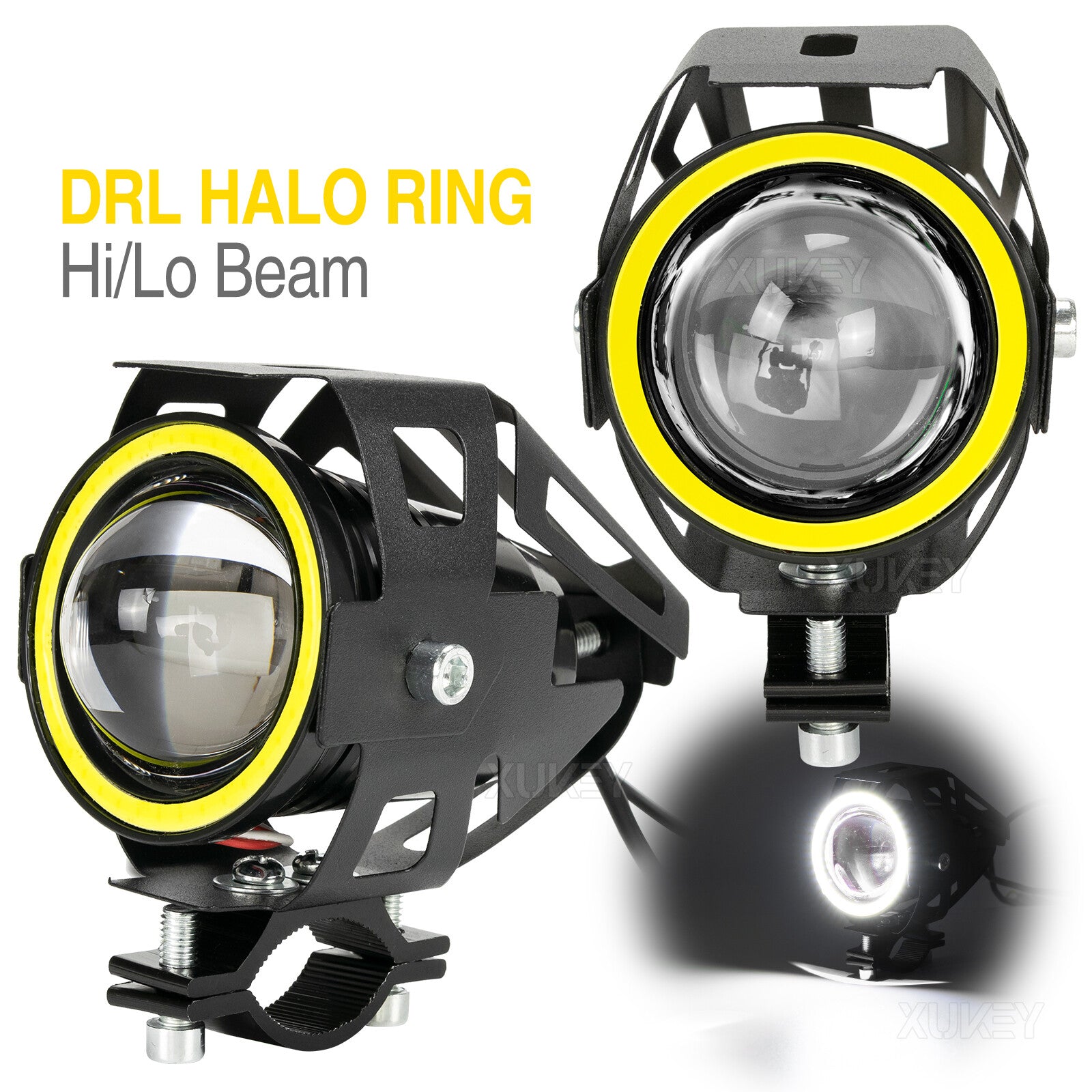2PCS Motorcycle Headlight U7 LED Motorbike Driving Spot Light Fog Lamp Angel Eye