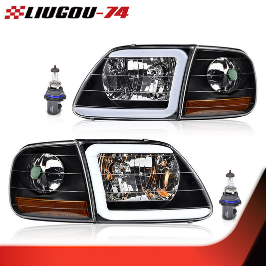 Suitable for 1997-04 F-150 Expedition LED DRL headlights and cornering lights in black/clear.