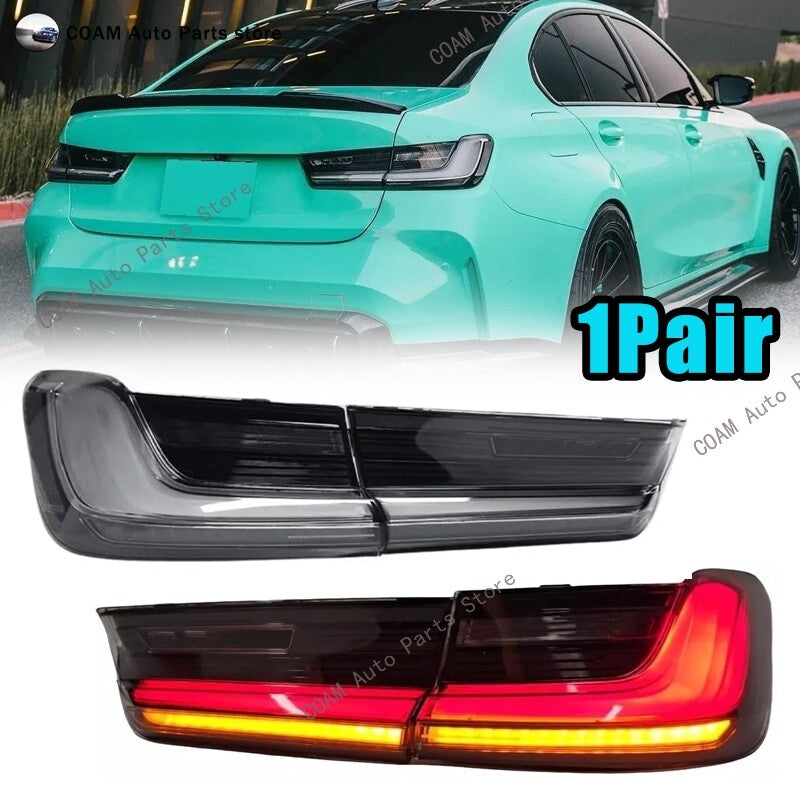 Smoked white LED taillights suitable for BMW 3 Series G20, G80, and M3 (2019-2024).