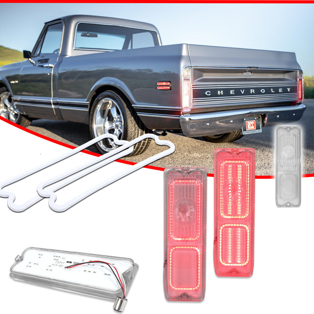 Transparent lens LED brake taillight kit for 1967-72 for Chevrolet pickup trucks.