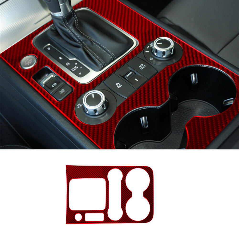 Red Central Cntrol Gear Shift Trim Cover Carbon Fiber for VW Touareg 2011-2018