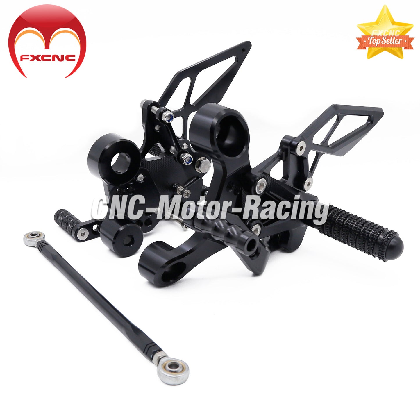CNC geared foot pedals and foot spikes, aluminum alloy, black, for CFMOTO NK800 motorcycles.