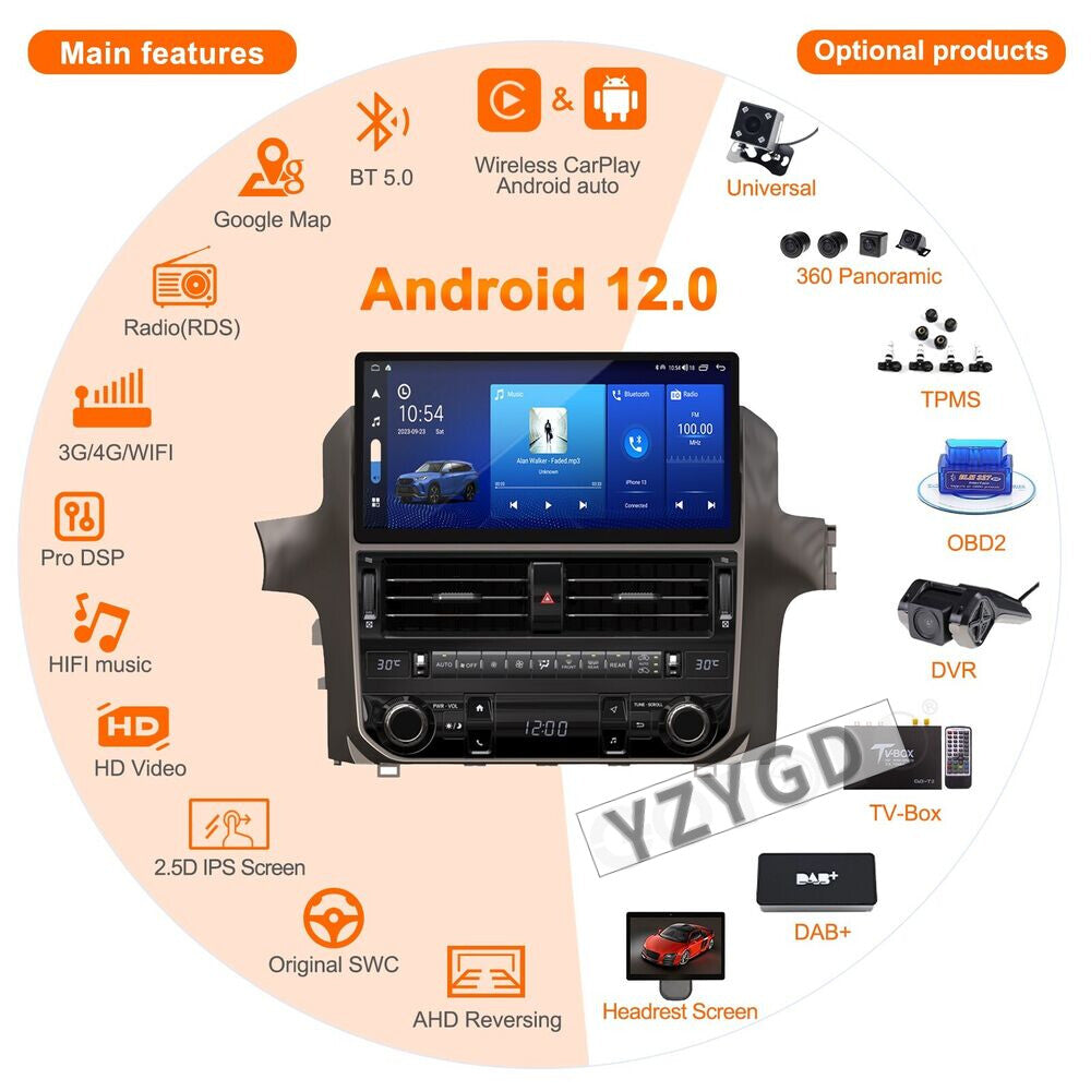 12.5for Lexus GX400 GX460 2010-2020 Android Car Radio CarPlay Receiver Screen