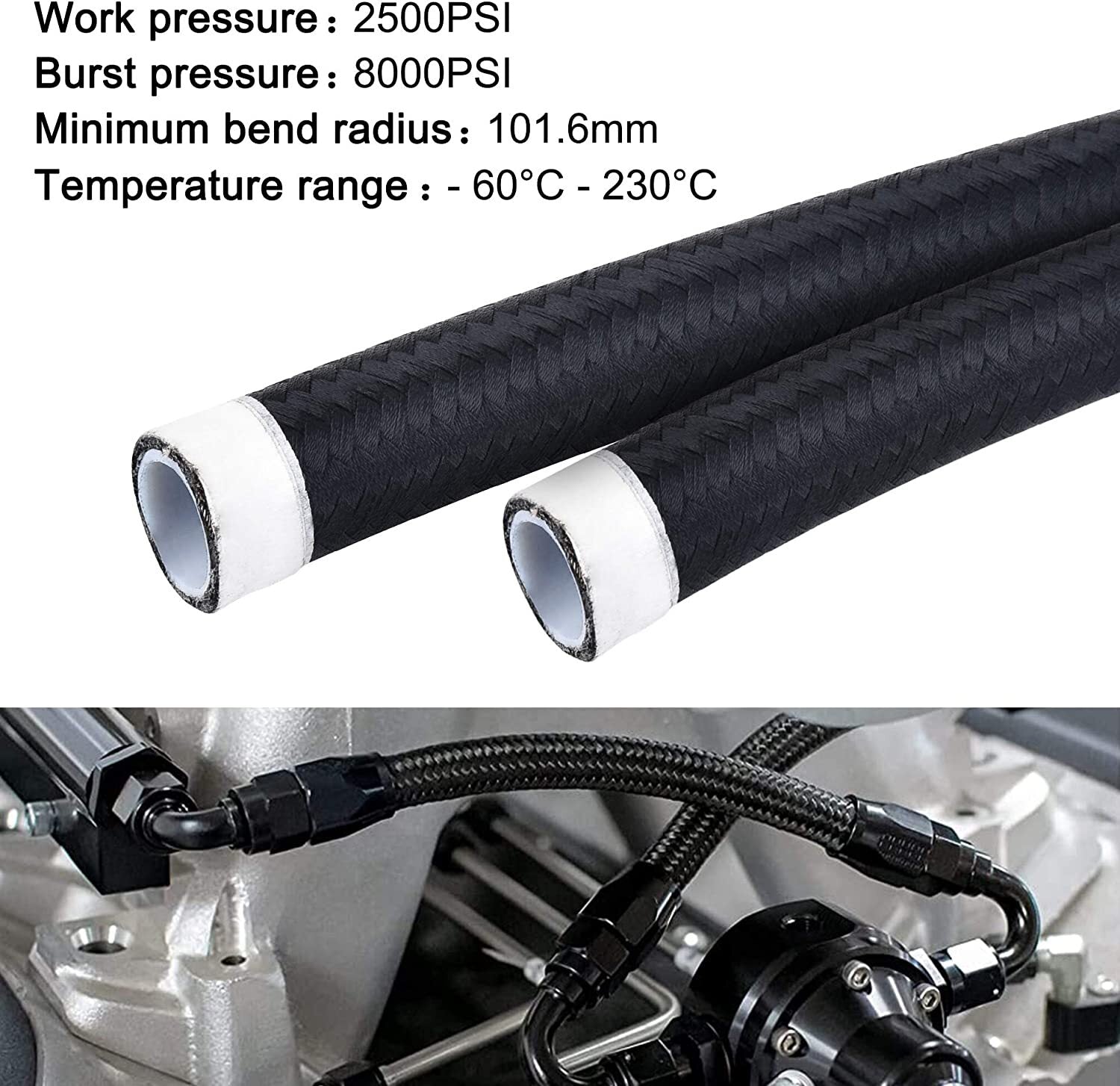 8AN AN8 Black 20ft Nylon Braided PTFE Fuel Line 10 Adapter Fitting Hose for E85