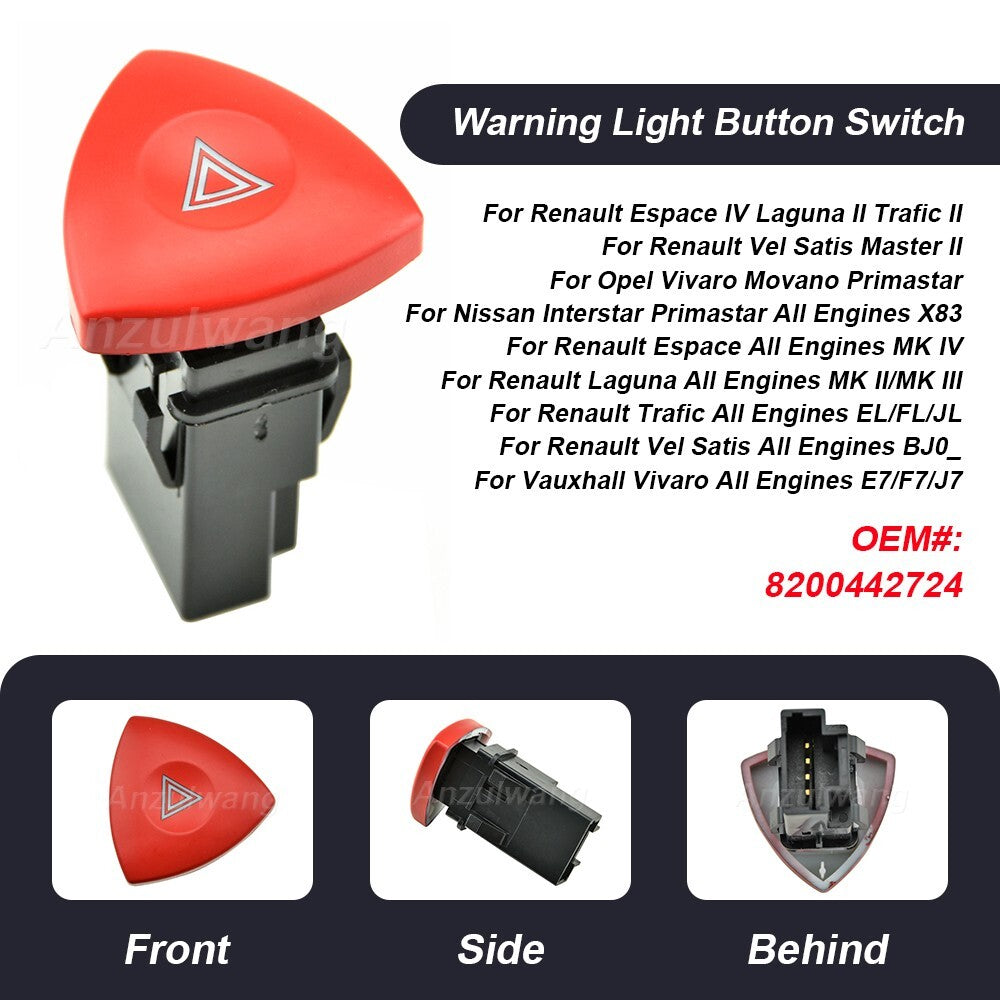 Hazard Warning Light switch Button for Opel for Renault Trafic Espace Laguna Vauxhal