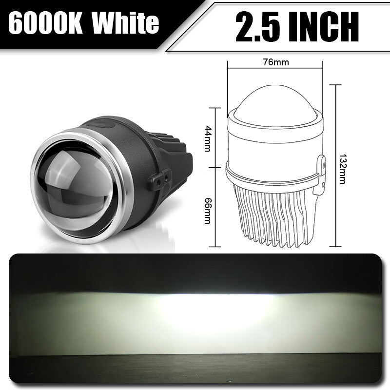 2x High Low Beam 6000K White 2.5 inch Bi LED Fog Light Lens Fog Lamp Universal
