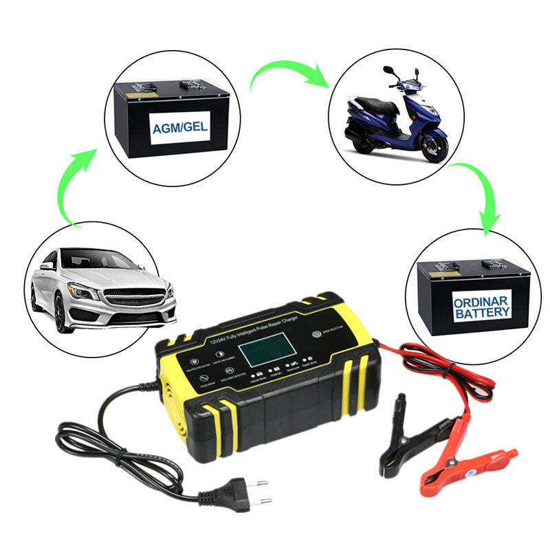 Car Automatic TouchScreen Pulse Repair LCD Lead Acid Battery Charger EU Plug