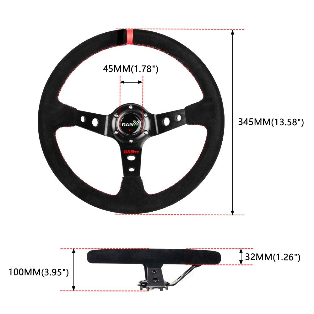 14IN Suede 350mm Deep Dished Alloy Steering Wheel Quick Release Hub Kit