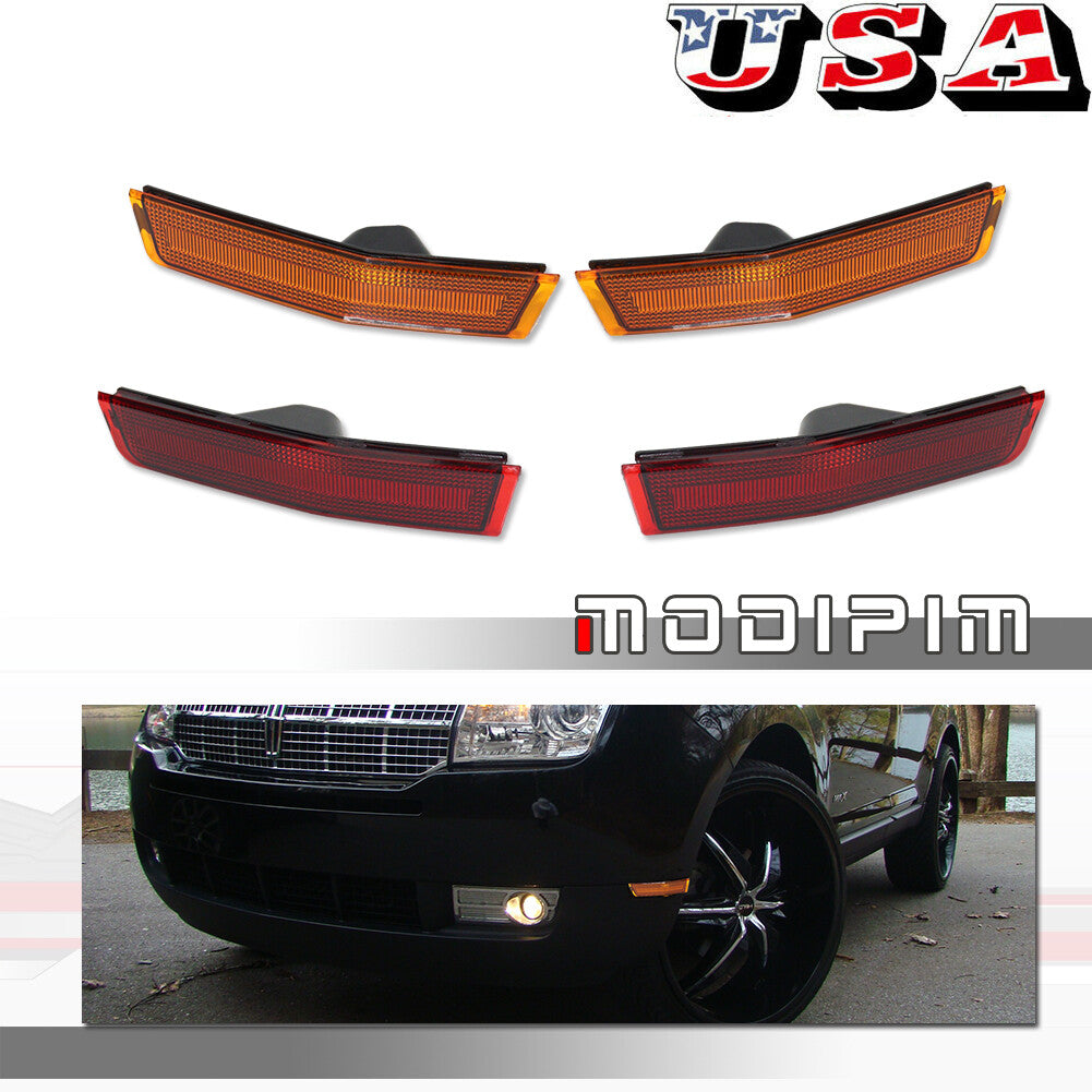 4-Piece Amber and Red Protective Cover for Front and Rear Side Marker Lights of for Lincoln MKX 2007-2010
