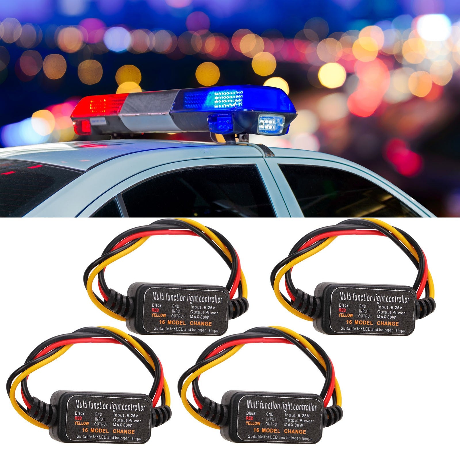 Brake Light Flasher Strobe Controller Pack Of 4 DC 9-26V LED 16 Blinking Modes