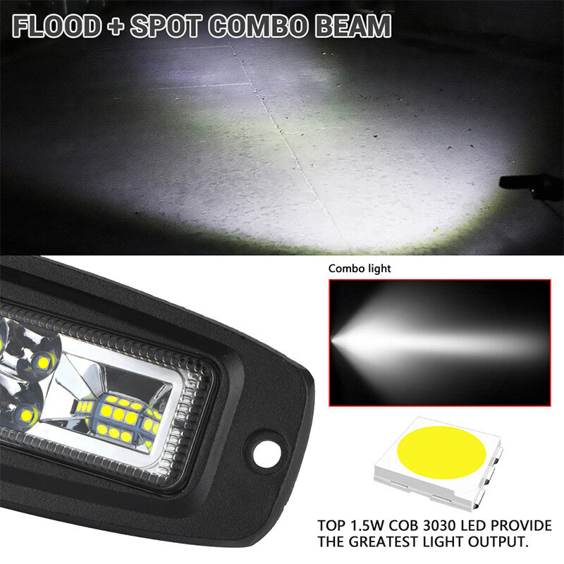 2x 7 LED Work Light Bar Flush Mount Flood Spot Fog Lamp Offroad Driving Truck