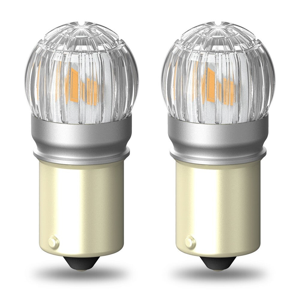 Overspeed warning lights 1156 LED turn signal bulbs flashing, amber light illuminates when parked.