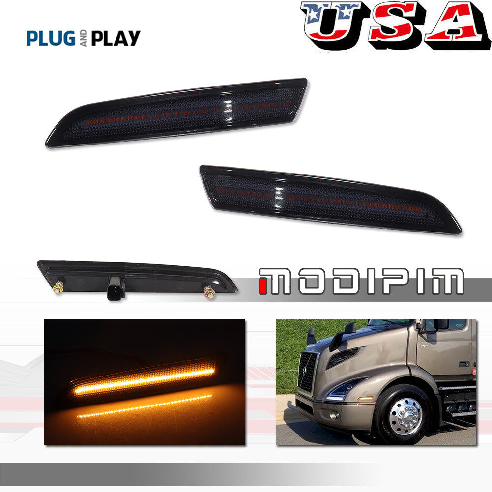Suitable for 18 for Volvo VNL VNR VNX Smoke Amber Full LED Front Bumper Side Marker Lights