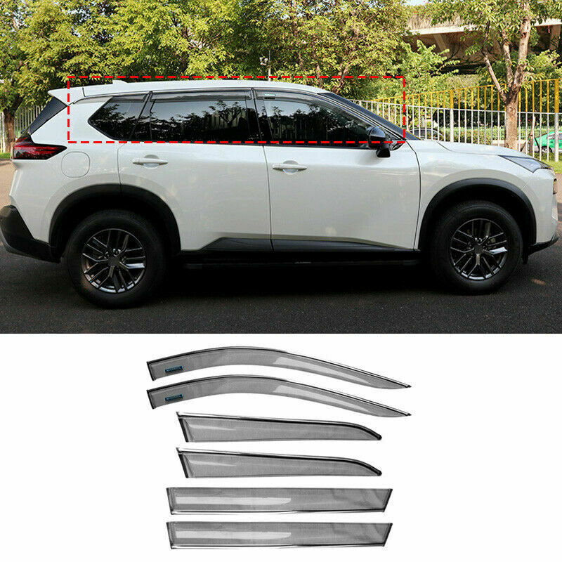 6 for Nissan Rogue X-Trail 2021-2023 Gray Door Window Visor Shade Sun Rain Guard