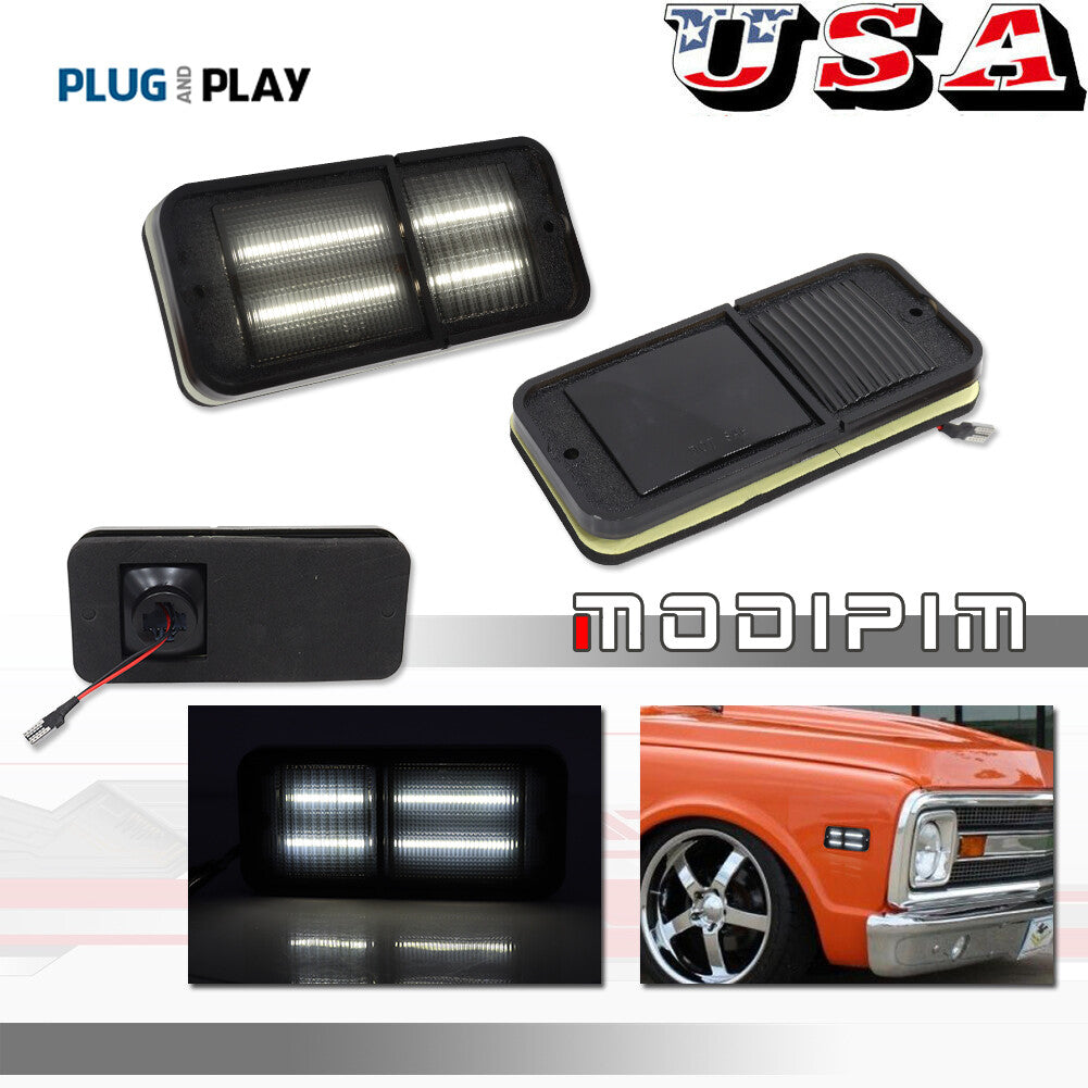 [Plug and Play] Smoke White LED Side Marker Lights for 68-72 for Chevrolet for GMC C/K Trucks