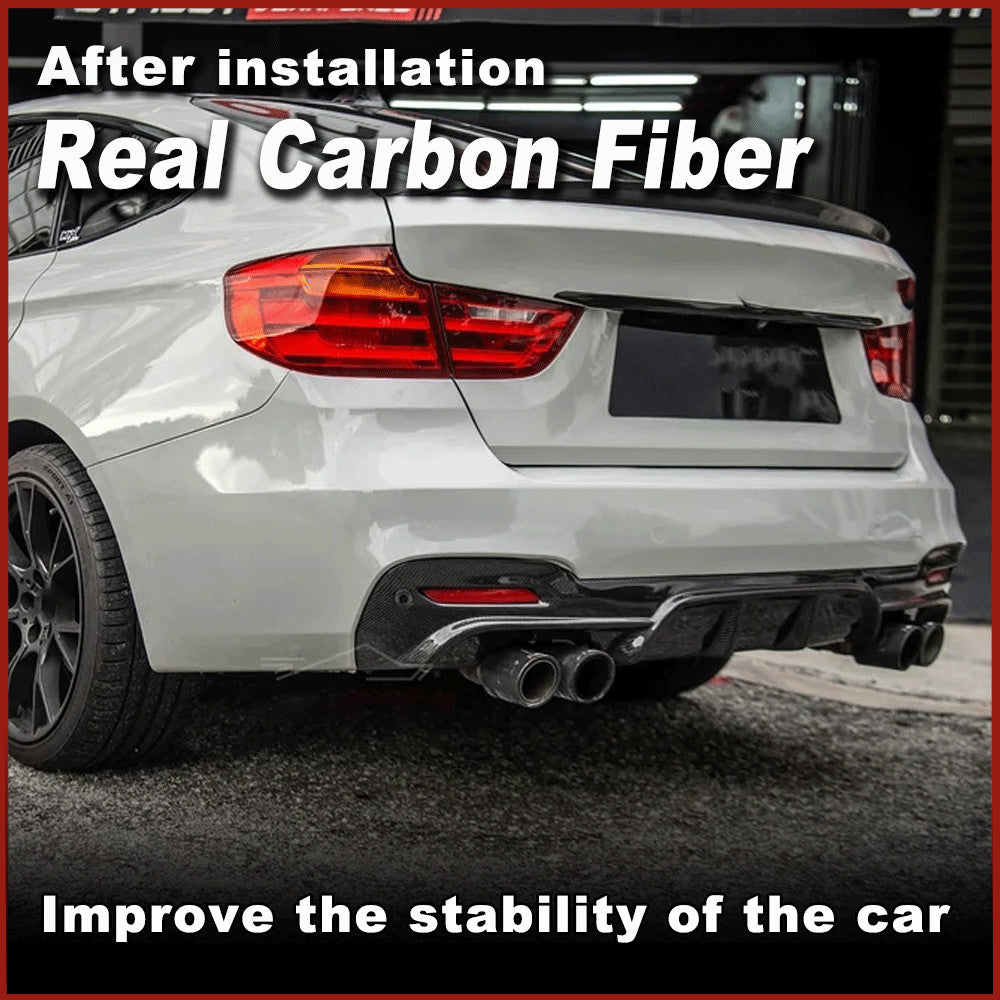 REAL CARBON Rear Bumper Diffuser Dual Outlet Lip for BMW F34 GT M-Sport 2014-17